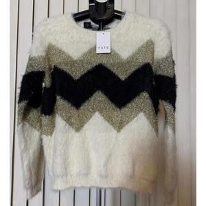FATE SWEATER WOMEN'S M CREAM, BLACK & GOLD CHEVRON, METALLIC FUZZY SPARKLE NWT